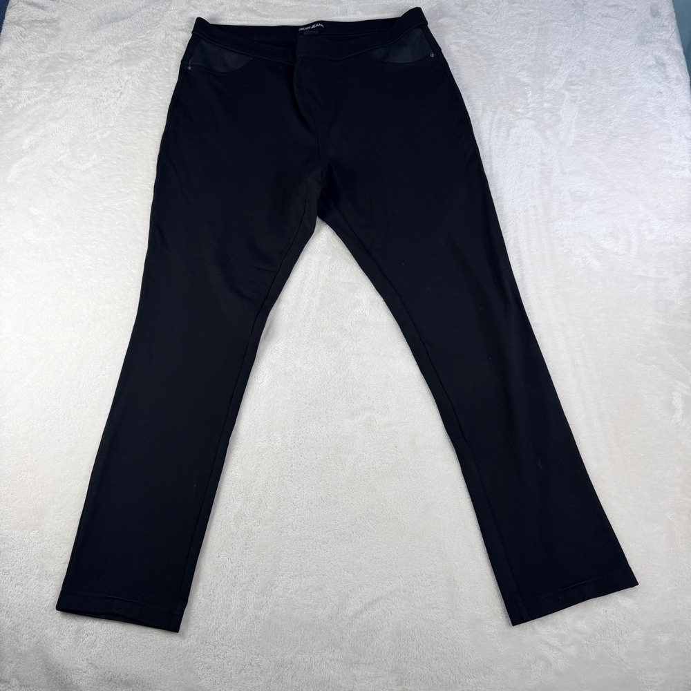 DKNY Jeans Ponte Pull On Pants Womens XL Black Faux Leather Trim Office Siren